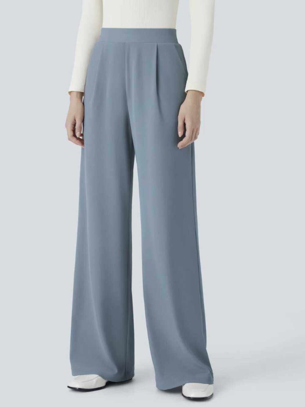 Halara Flex High Waisted Wide Leg Micro Waffle Work Pants, Petite XS